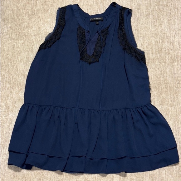 Sz 20 Lane Bryant peplum flowy top navy blue black lace sleeveless plus - Picture 1 of 5